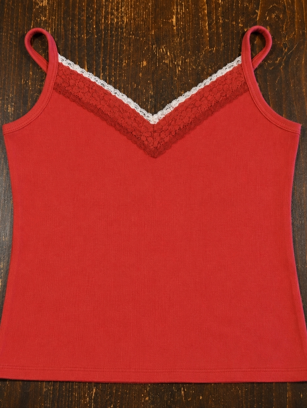 Elegant Coral Lace-Trimmed Tank Top